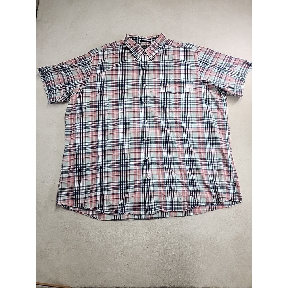 Nautica Logo Short Sleeve Plaid Button Down Men's Shirt Size 4XLT